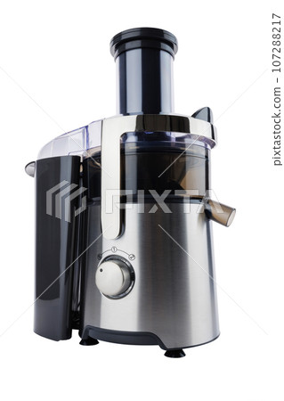 Electric juicer isolated on white background. Fruit and juice machine on white 107288217