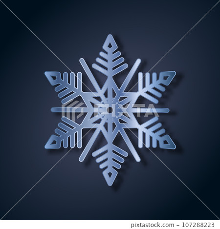 Blue metallic snowflake snowflake on a dark blue background. Christmas and New Year's element. 107288223