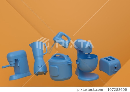 Abstract scene or podium with kitchen appliances and utensils on monochrome. 107288606