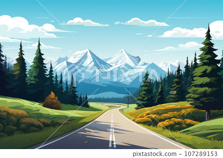 Highway along mountains and forests 107289153