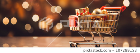 Shopping cart with gift boxes 107289158