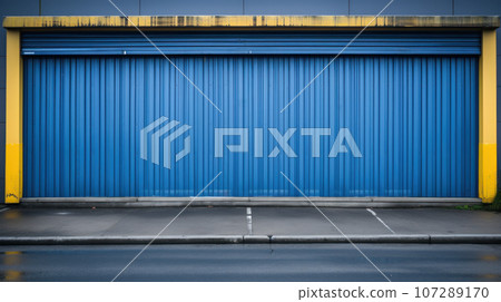 Closed blue roller shutters Closed blue roller shutters 107289170