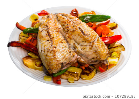 Dish of bulgarian cuisine of tasty baked vegetables with mackerel Dish of bulgarian cuisine of tasty baked vegetables with mackerel 107289185