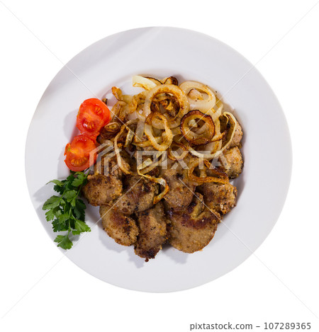 Top view of fried rabbit liver Top view of fried rabbit liver 107289365