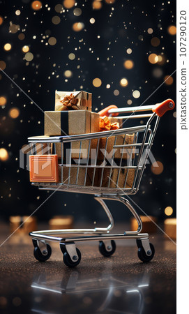 Shopping cart with gift boxes 107290120