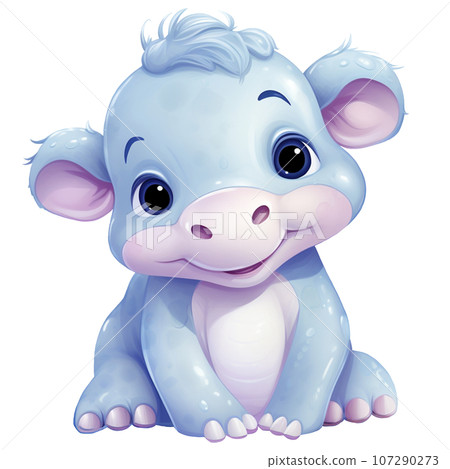 可愛的河馬孩子水彩插圖 107290273