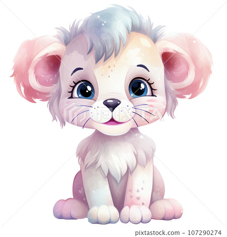 Cute lion cub watercolor illustration Cute lion cub watercolor illustration 107290274