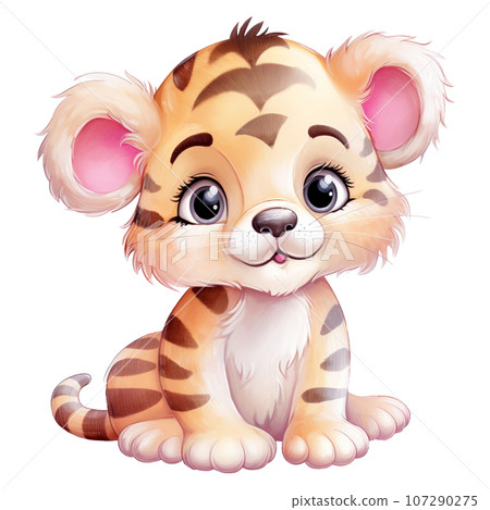 Cute tiger kids watercolor illustration 107290275