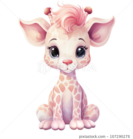 Cute giraffe kids watercolor illustration Cute giraffe kids watercolor illustration 107290278