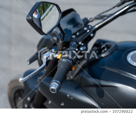 Dashboard of a parked electric motorcycle. Dashboard of a parked electric motorcycle. 107290822