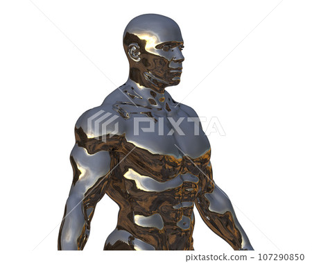 3D render. Golden torso of a naked athletic man on a white background. 3D render. Golden torso of a naked athletic man on a white background. 107290850