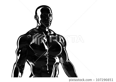 3D render. Black torso of a naked athletic man on a white background. 3D render. Black torso of a naked athletic man on a white background. 107290851