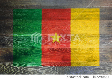 Cameroon flag on rustic old wood surface background Cameroon flag on rustic old wood surface background 107290885