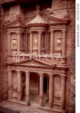 View of the Al-Khazneh Palace or Treasury in Petra, Jordan. View of the Al-Khazneh Palace or Treasury in Petra, Jordan. 107291319