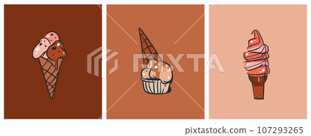 Hand drawn vector abstract cartoon ice creram cone,sundae line art illustration set.Ice cream dessert vector illustration design concept set.Sweed gelato,ice dessert cute doodle illustration isolated. Hand drawn vector abstract cartoon ice creram cone,sundae line art illustration set.Ice cream dessert vector illustration design concept set.Sweed gelato,ice dessert cute doodle illustration isolated. 107293265