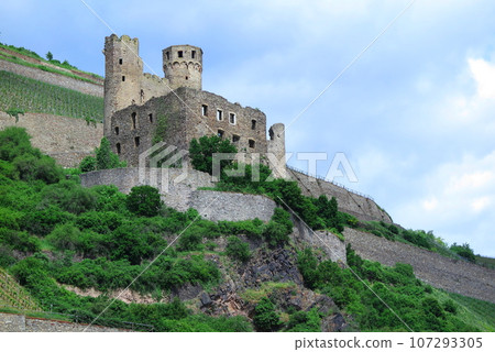 From the sightseeing boat down the Rhine: Ehrenfels castle ruins remaining on the hillside From the sightseeing boat down the Rhine: Ehrenfels castle ruins remaining on the hillside 107293305