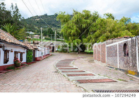 Beautiful architecture of the streets of the colonial small town of Iza located in the Boyaca department in Colombia 107294249