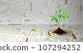Growing tree on the converging point of computer circuit board. Nature with Digital Convergence and Technological Convergence. Green Computing, Green Technology, Green IT, csr, and IT ethics Concept. 107294252