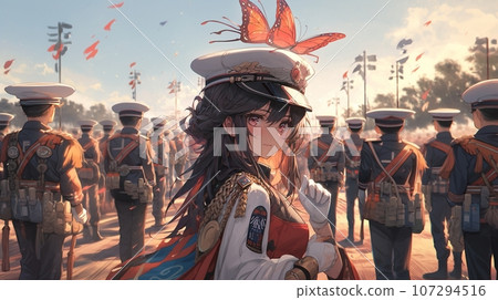 [AI 生成圖像] 穿著軍裝的黑髮女孩 5-2 107294516
