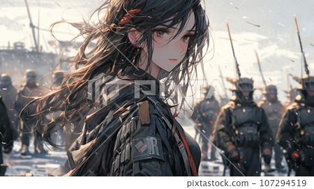 [AI 生成圖像] 穿著軍裝的黑髮女孩 7 107294519