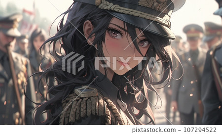 [AI generated image] Black-haired girl wearing military uniform 10 107294522