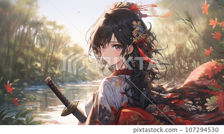 [AI 生成圖像] 拿著日本刀的和服女人 3-2 107294530