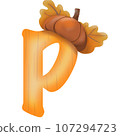 Letters A-Z with oak tree seeds in autumn season 107294723