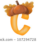Letters A-Z with oak tree seeds in autumn season 107294728