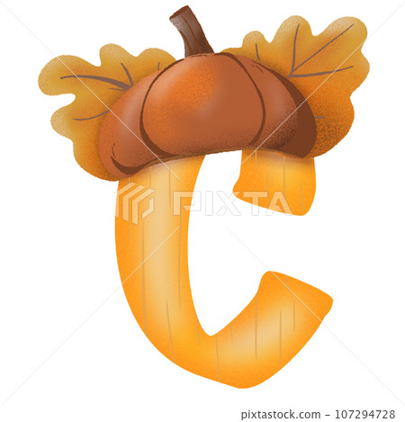 Letters A-Z with oak tree seeds in autumn season 107294728