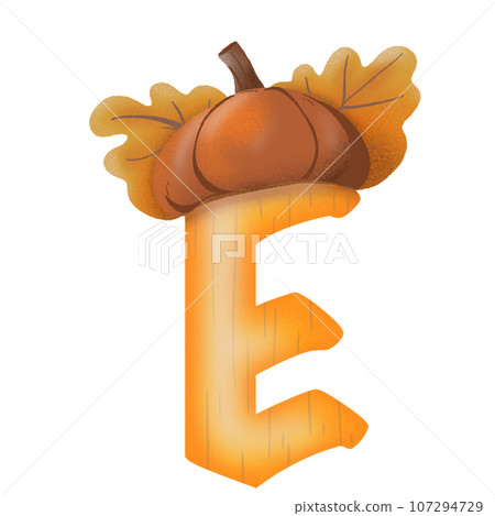 Letters A-Z with oak tree seeds in autumn season 107294729