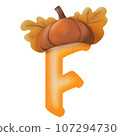 Letters A-Z with oak tree seeds in autumn season 107294730