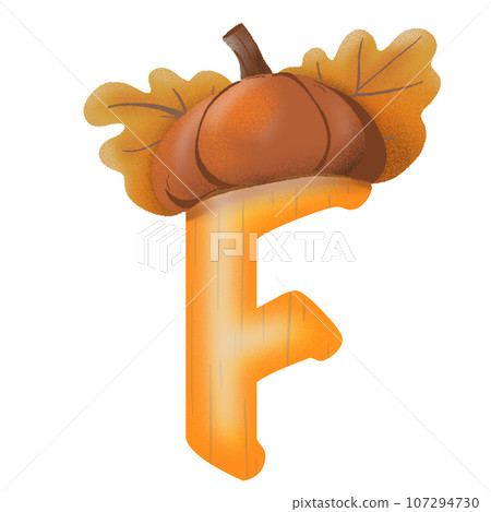Letters A-Z with oak tree seeds in autumn season 107294730