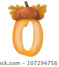 Letters A-Z with oak tree seeds in autumn season 107294756