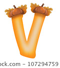Letters A-Z with oak tree seeds in autumn season 107294759