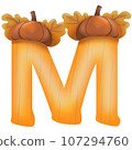 Letters A-Z with oak tree seeds in autumn season 107294760