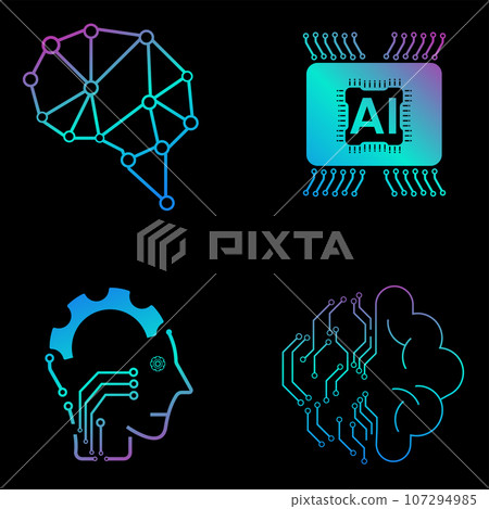 Set of Artificial intelligence line icons, AI for technology symbols concepts, and 8 cybernetic icons 107294985