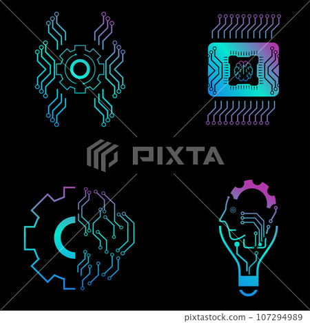 Set of Artificial intelligence line icons, AI for technology symbols concepts, and 8 cybernetic icons Set of Artificial intelligence line icons, AI for technology symbols concepts, and 8 cybernetic icons 107294989