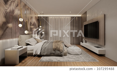 Modern Luxury Small Bedroom .3d rendering 107295488