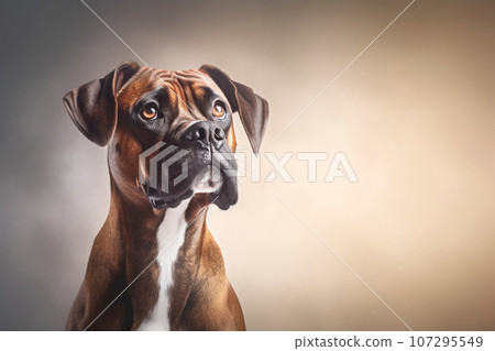 Happy puppy dog on isolate background 107295549