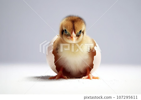 Little baby chick hatching out of his egg 107295611