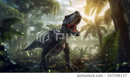 Majestic dinosaur in a fantasy landscape Majestic dinosaur in a fantasy landscape 107296137