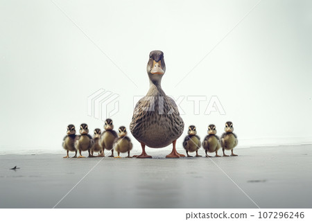 Family of ducks on isolate background 107296246