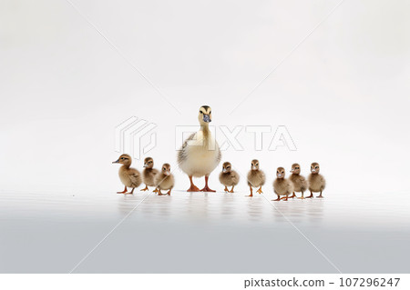 Family of ducks on isolate background 107296247