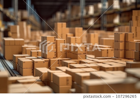 Cardboard boxes ride on the delivery conveyor, parcels 107296265