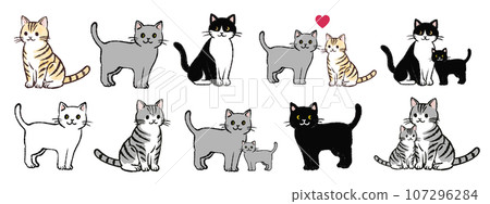 Cat illustration material set 107296284