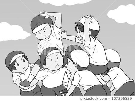 小學生在馬背上打架，背景，灰色 107296529