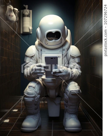 Creepy astronaut sits and waits for a victim in the toilet. AI Creepy astronaut sits and waits for a victim in the toilet. AI 107296724