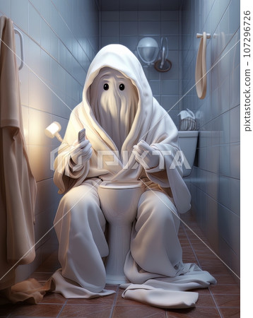 Creepy ghost monster sits and waits for a victim in the toilet. AI Creepy ghost monster sits and waits for a victim in the toilet. AI 107296726