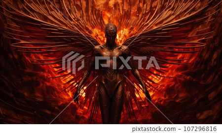 Demon with wings against the background of hell. Christian apocalypse AI Demon with wings against the background of hell. Christian apocalypse AI 107296816