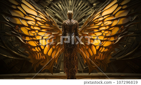 Woman demon with wings against the background of hell. Christian apocalypse AI Woman demon with wings against the background of hell. Christian apocalypse AI 107296819
